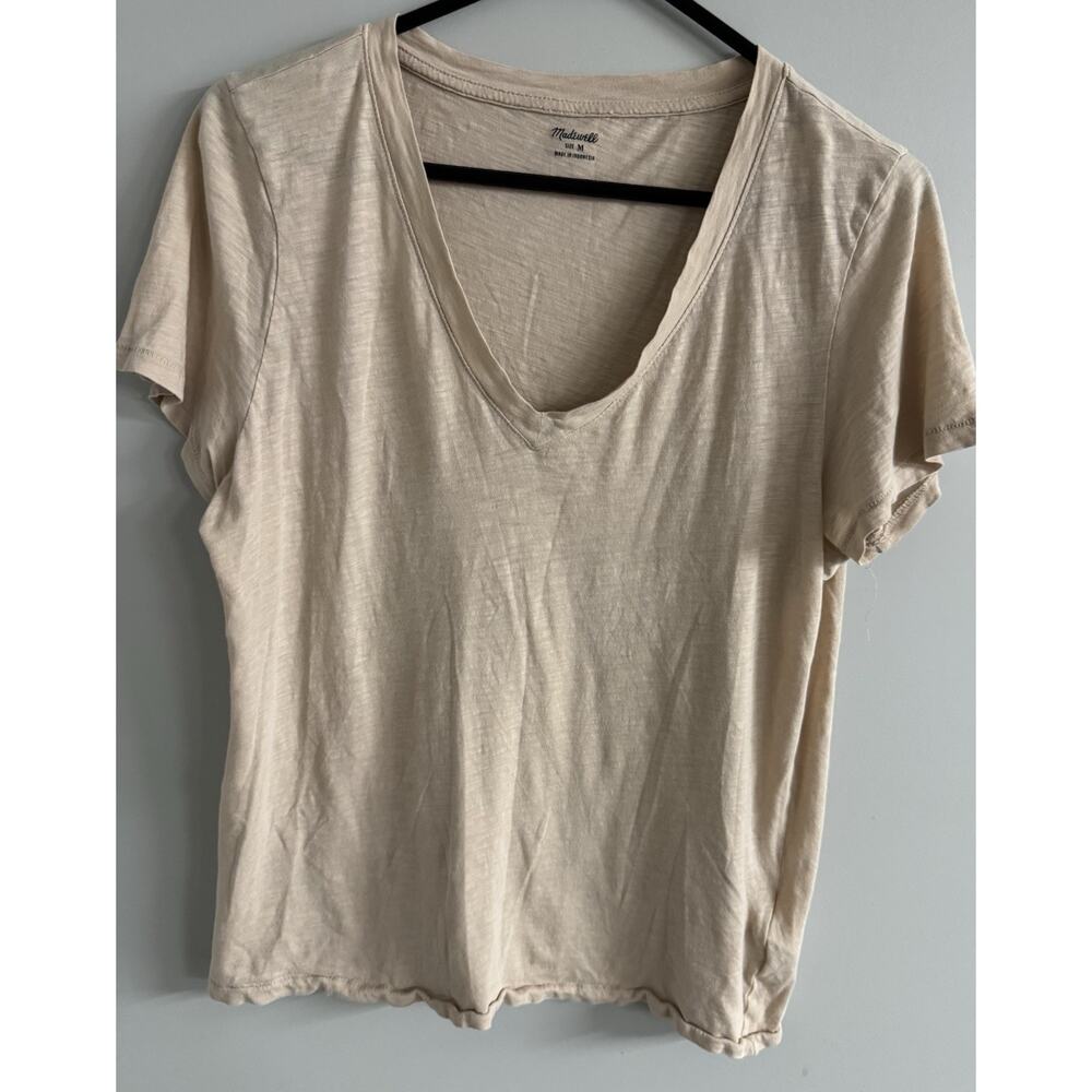 Madewell V-Neck Short Sleeve 100% Cotton Knit T-Shirt Beige Size M Women